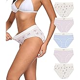 ANLIQI Womens Underwear Pack Mid Rise Cotton Hipster Panties Soft Stretch Breathable Briefs Ladies Cute Printed Bikini Undies