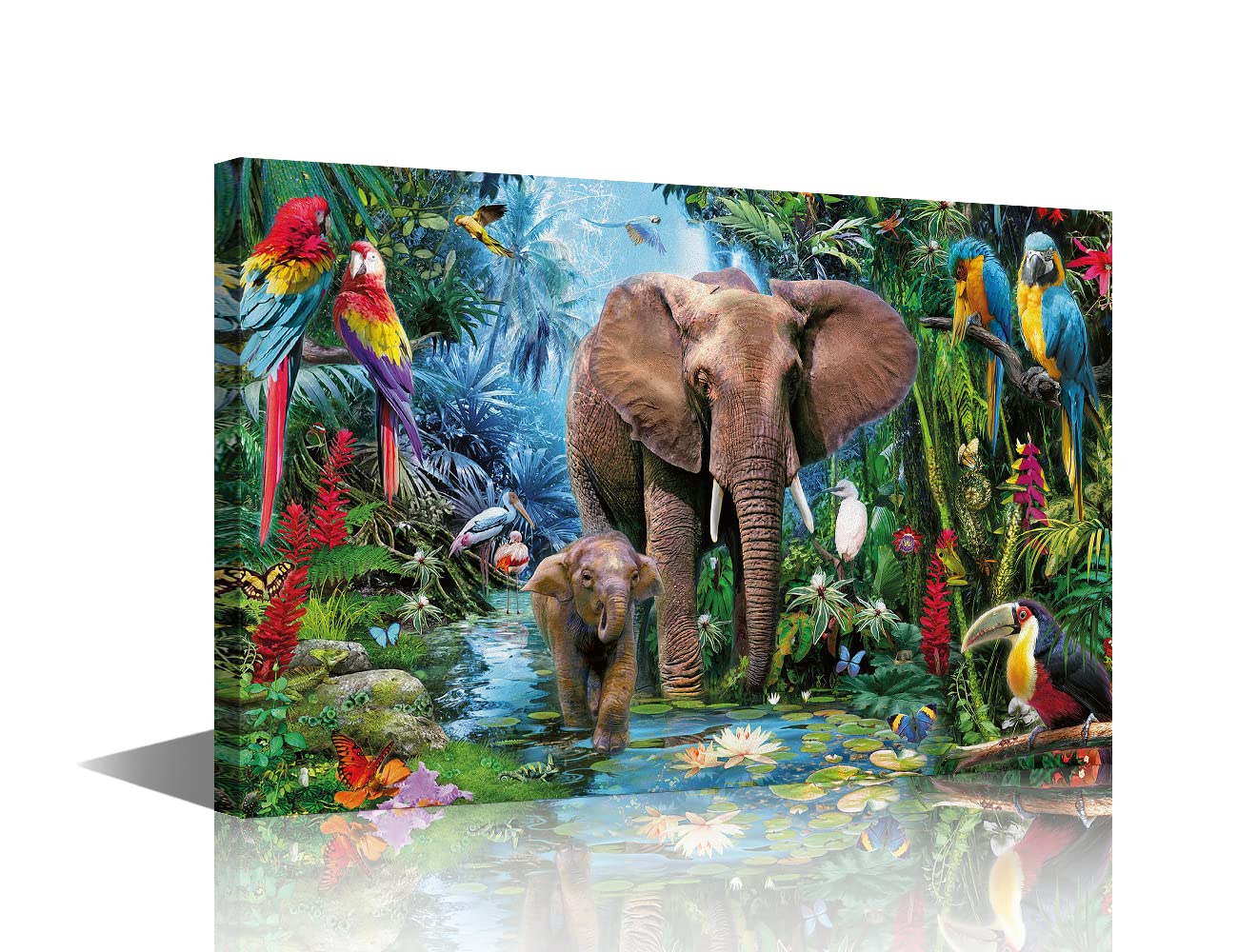 Canvas Printing Rustic Bedroom Decor Forest Elephant Animal World Wall Art Home Artwork Print Used in Bathroom Office Fireplace Kitchen Dining Room Decorate Framed Ready to Hang 16x24inch — image 1