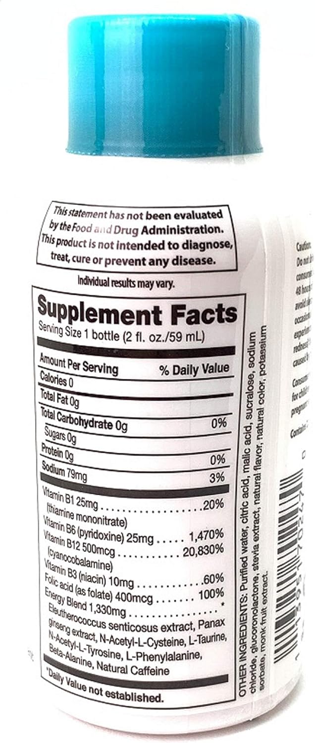 DailyPower Energy Shot - 220mg of Natural Caffeine - 12 Count (Blue Raspberry): Health & Personal Care