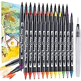 TOSHARE 24 Colors Blendable Watercolor Markers for Adults 2025 Professional Double Tip Paint Pens with 1 Water Brush Pen Water Based Coloring Pens Drawing Markers Set with Flexible Brush Tip