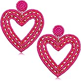 Valentine’s Heart Earrings for Women Beaded Heart Dangle Earrings Romantic Rhinestone Love Heart Drop Earrings Valentine’s Day Gifts