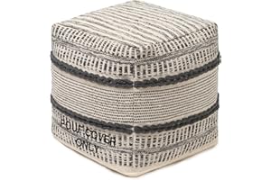 REDEARTH · UNSTUFFED Pouf Ottoman Cover Textured Boho Cube Poof Decorative Pouffe Farmhouse Footrest Accent Footrest for Living Room, Bedroom, Nursery; 100% Cotton (Dark Gray)