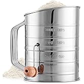 Zulay Kitchen 3 Cup Stainless Steel Flour Sifter - Fine Mesh Rotary Hand Crank Flour Sifter with Agitator Wire Loop For Bakin