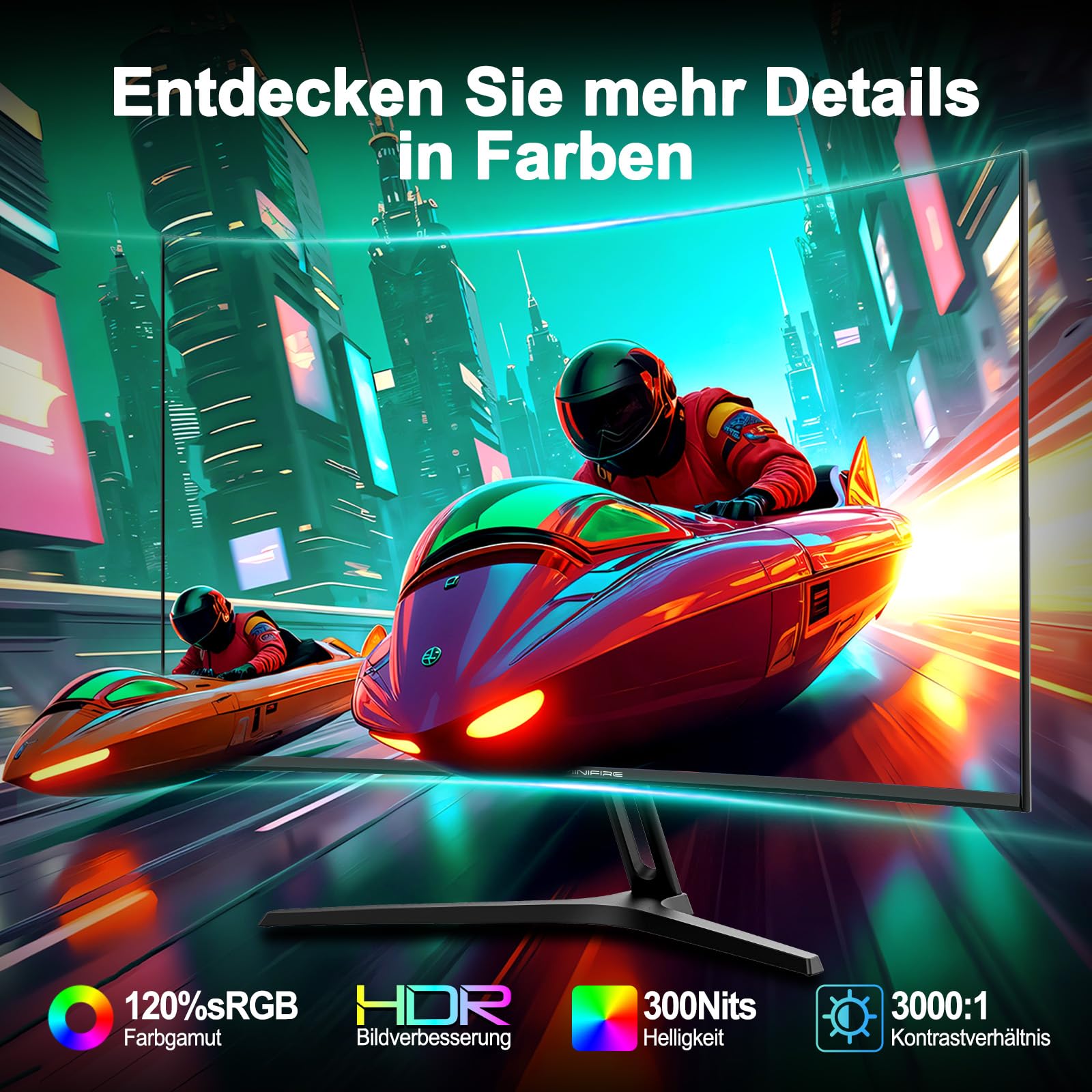 Minifire Gaming Monitor 27 Zoll Curved -200Hz, 1ms Reaktionszeit, VA Panel mit 130% sRGB, Lautsprecher integriert, 1920x1080 Full HD, Adaptive Sync, für PS5/PC Gaming, inklusive HDMI-Kabel (MFG27C1) 4
