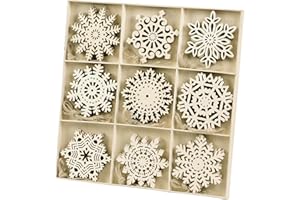 Sggvecsy Unfinished Wooden Snowflakes Ornaments, 36Pcs Christmas Tree Hanging Decoration Wood Cutouts DIY Craft Snowflake Shaped Embellishments Xmas Rustic Crafts with Twine (4 inch)