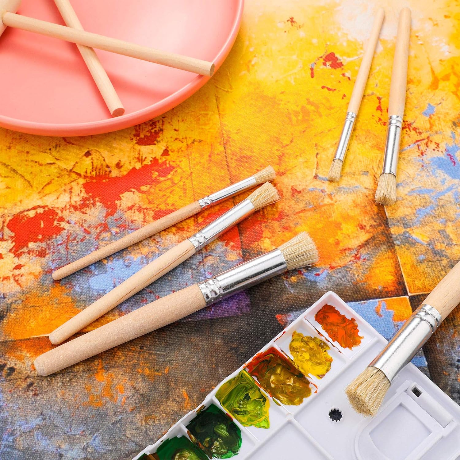 Wooden Stencil Brushes Natural Stencil Bristle Brushes Art Painting Brushes Wood Paint Template Brush for DIY Crafts Card Making Acrylic Oil Watercolor Art Painting Supplies, 3 Sizes (12)
