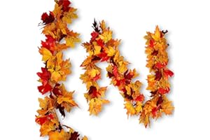 FilmHoo Fall Decorations/Decor-2 Pack Fall Thanksgiving Garland Maple Leaves Decorations for Home,5.9ft/Piece Artificial Colorful Maple Foliage Garland for Fall/Autumn Indoor & Outdoor Decor