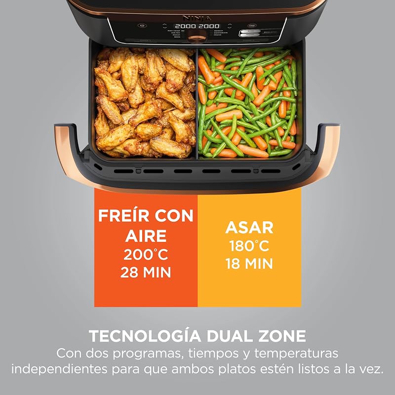 Foodi FlexDrawer, Freidora de Aire Dual Zone, 10,4L, Negro/Cobre