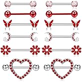 Kakonia 14 Gauge Nipple Rings Stainless Steel Cute Nipple Piercing Jewelry Nipple Barbells Heart Butterfly Moon CZ Flower Nipple Jewelry