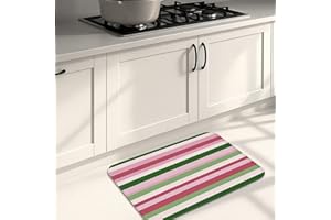 Striped Kitchen Mats for Floor, Colorful Lines Soft Mats, Holiday Cushioned Comfort Washable Non Slip Decor Rugs for Kitchen 