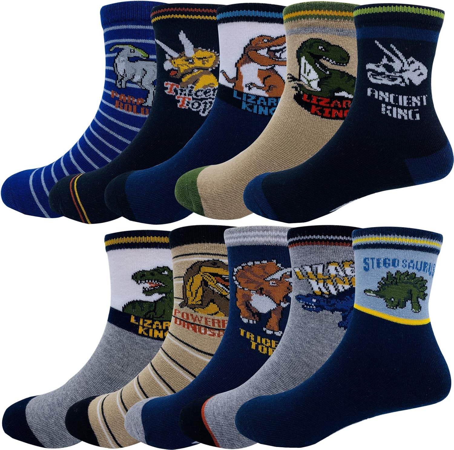 Kids Boys Cartoon Dinosaurs Pattern Sport Socks 10 Pairs: Clothing