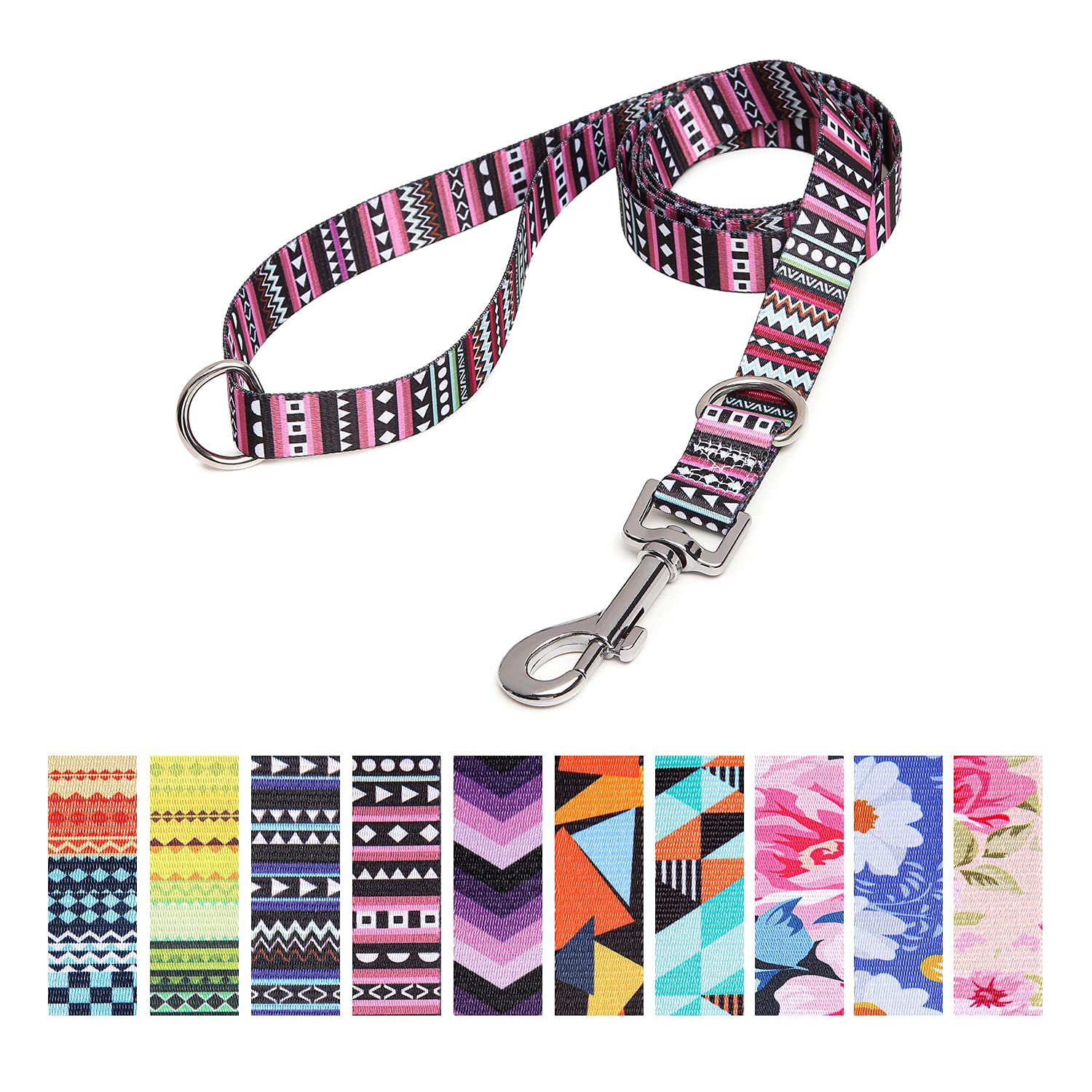 Suredoo Soft Nylon Dog Lead Leash with Colorful Patterns, Comfortable Strong Dog Training Walking Lead Leashes with 2 D-ring for Small Medium Large Dogs, 1.2m × 2.0cm (Bohemian Purple) — image 1