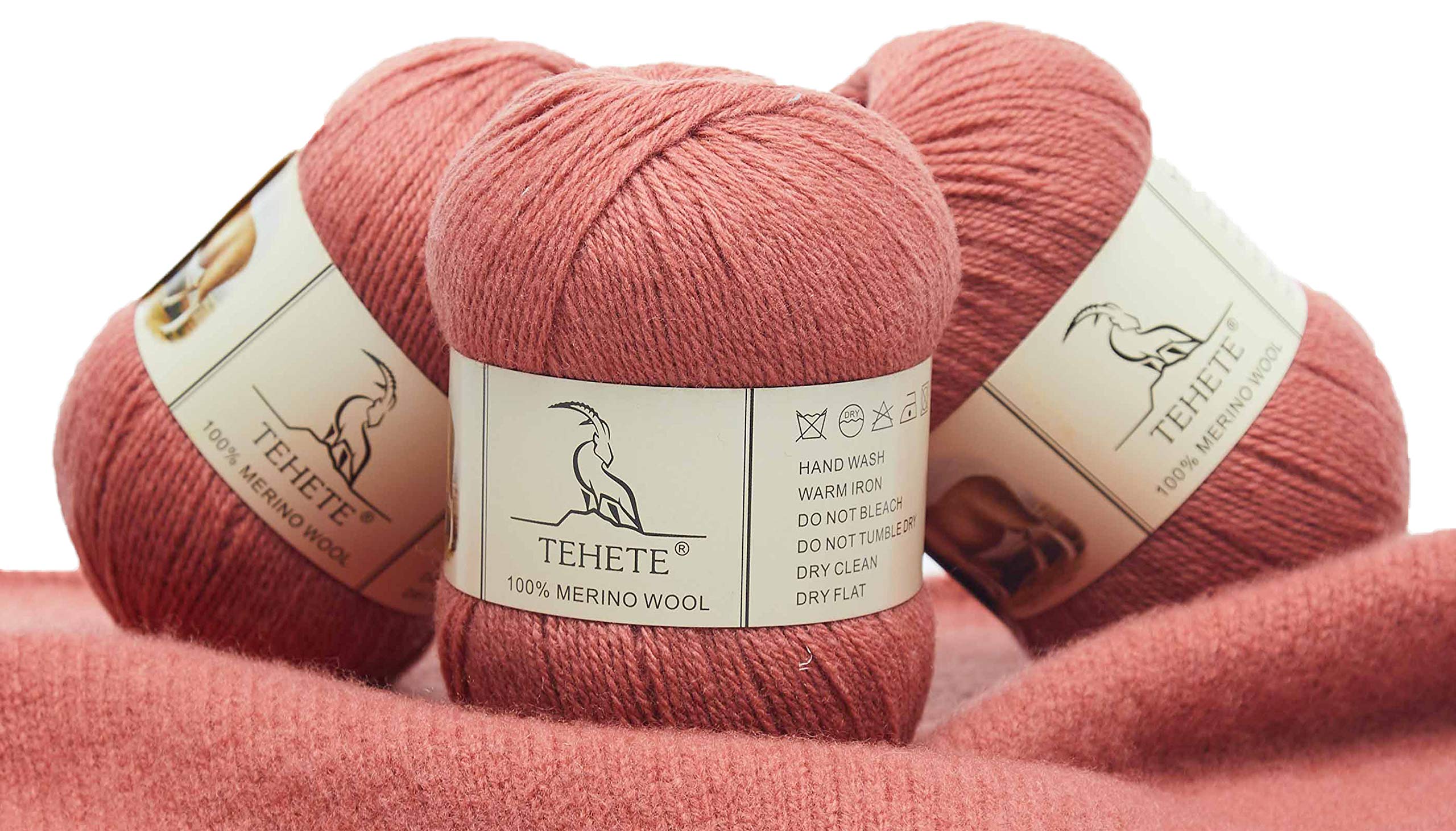 TEHETE 100% Merino Wool Yarn for Knitting and Crochet 3ply 3 × 50g, 250m, 3 Balls Pack Soft and Luxurious-Pink