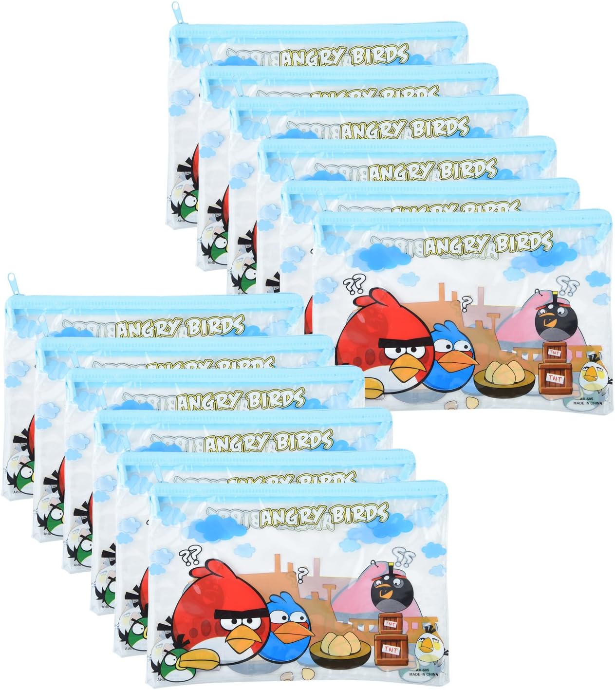 Asera 12 Pcs Kids Pencil Pouch for Birthday Return Gifts - Angry Birds Theme Design