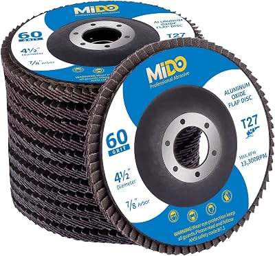 MIDO Professional Abrasive Flap Discs 115mm 12 pcs 60 Grit Type 27 for Angle
