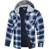 TACVASEN Men's Flannel Jacket with Hood Quilted Lined Plaid Shirts Jacket Cotton Long Sleeve Button Down Shirt Shacket