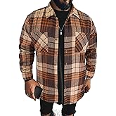 PLEPAN Mens Flannel Shirts Long Sleeve Regular Fit Lightweight Plaid Button Down Casual Shirt with Pockets