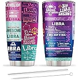 Libra Zodiac Tumbler - Birthday Gift for Women, Astrology Gothic Witchy Constellation Insulated Coffee Mug With Lid and Straw, Purple, 20 OZ