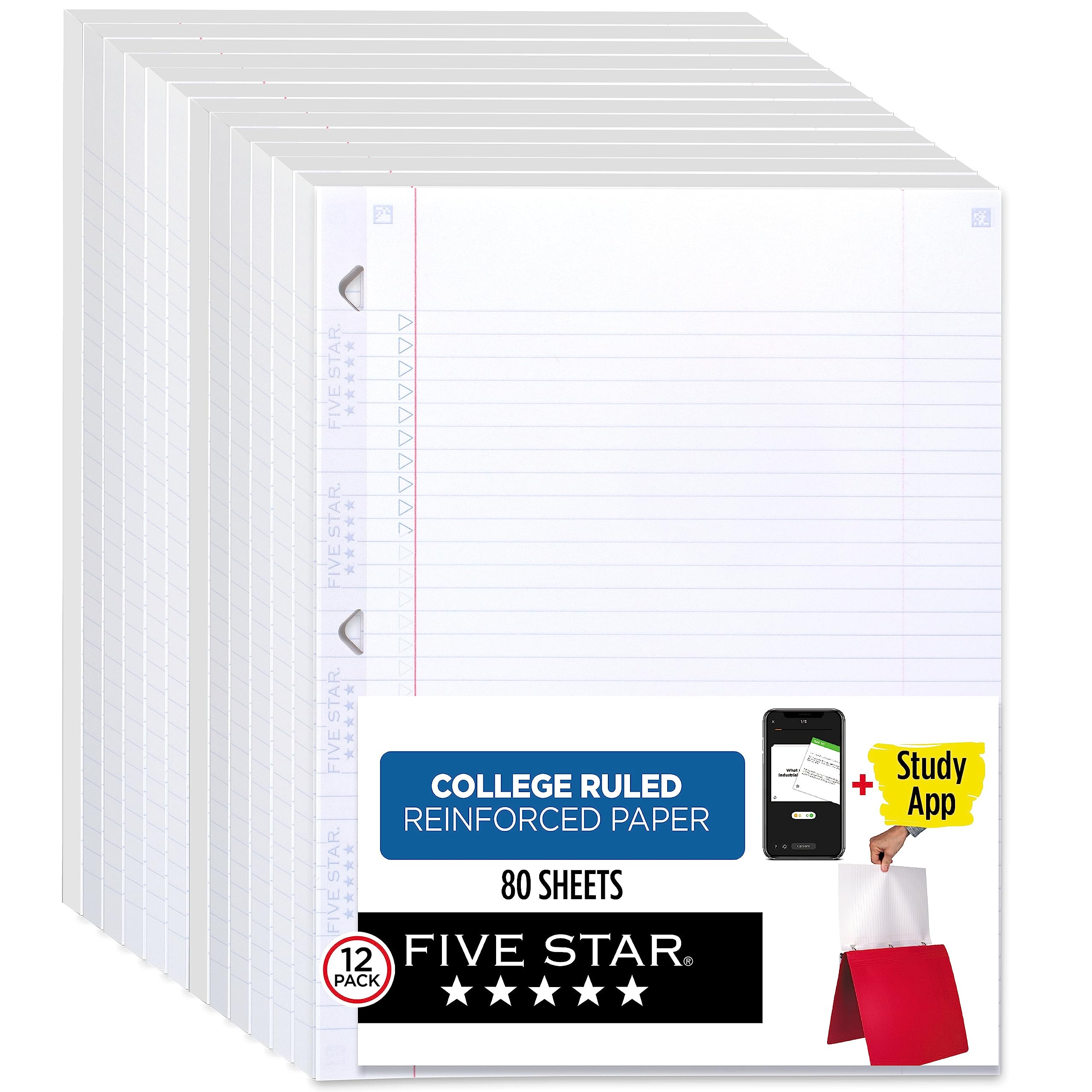 Five Star Loose Leaf Paper + Study App, 12