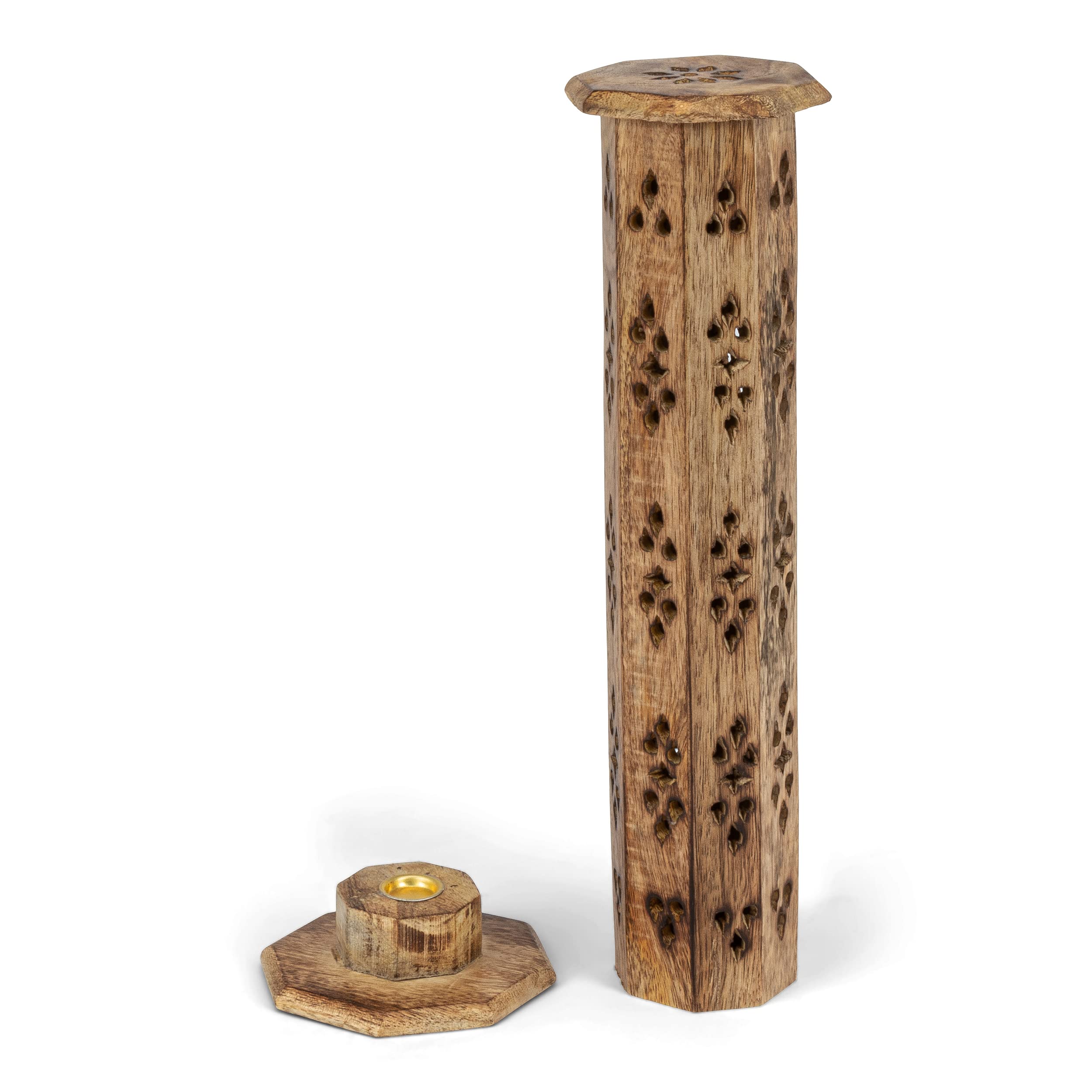NKlaus incense stick holder 8 cornered incense tower mango wood brown 30x6cm tower holder 2560