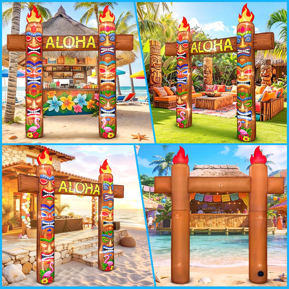 Condition photo showing New/Like New for kooy 9 ft giant inflatables aloha arch, built in led lights tiki hawaiian luau party decorations, su