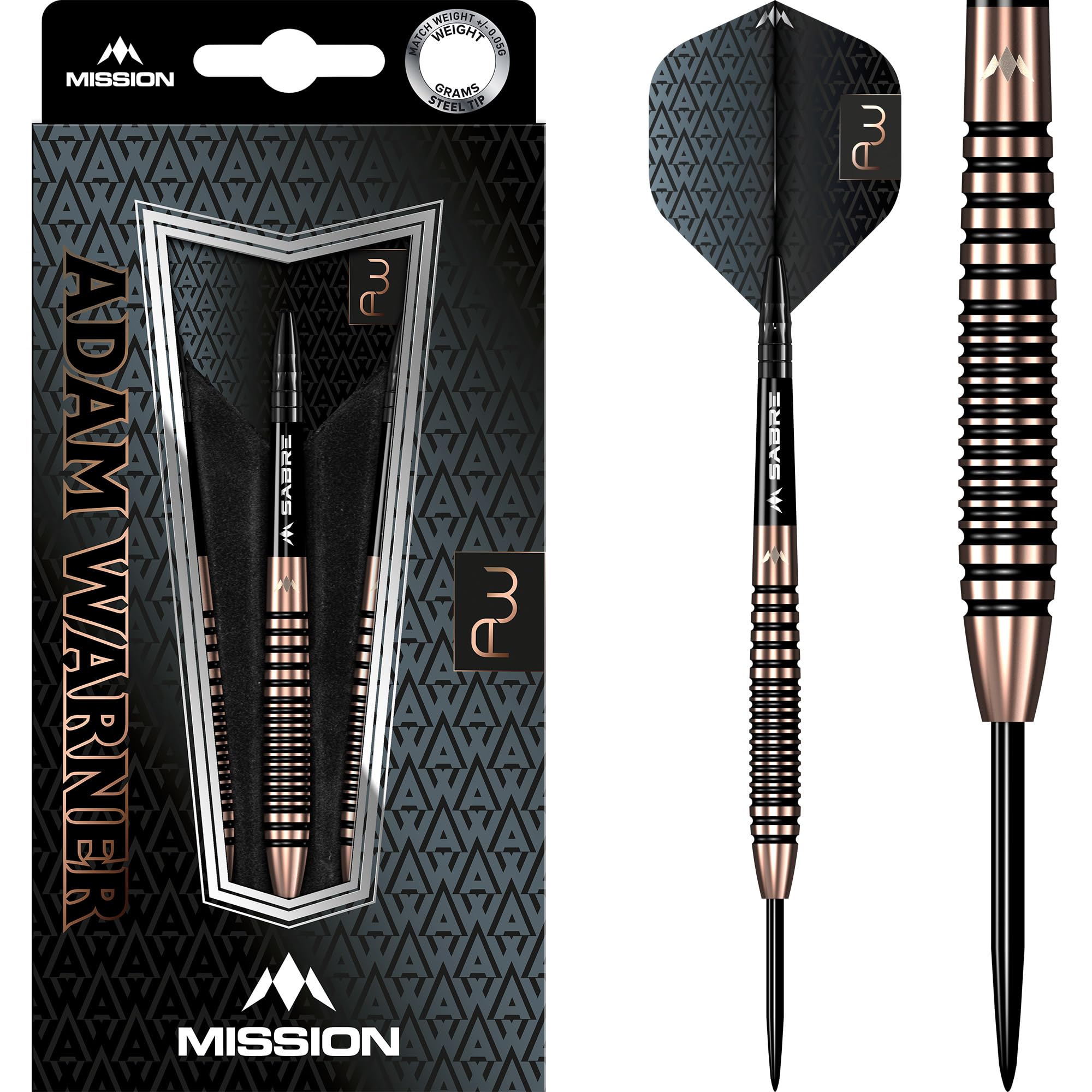 Mission Darts Adam Warner Darts | Steel Tip | Bronze Titanium, 90% Tungsten, 22g (D1656)