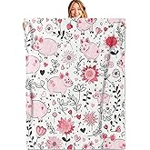 MIEPOS Cute Pig Throw Blanket,50x60in,Soft,Lightweight Flannel,Pink Cartoon Pigs Heart Flower Blankets - Gifts for Kids Women,for Couch Office Travel,Home Living Room Whimsical Decor