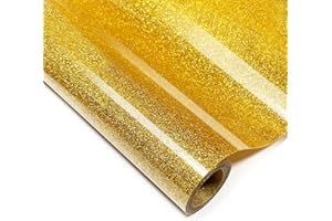 YIWLOER Silver Glitter HTV Heat Transfer Vinyl, 12" x 5ft lron on Vinyl, for T-Shirt Ironing, Vinyl HTV Easy to Cut and Weed, The Best Choice for DIY Creativity. (Golden, 12" x5ft)