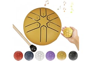 ONERWN Steel Tongue Drum Rain Chime, Rain Drum for Outside, Rain Drum Instrument for Outside, Steel Tongue Drum Rain Chime Waterproof, Steel Tongue Drum 3 Inches 6 Notes, Mini Handpan Drum(Yellow)