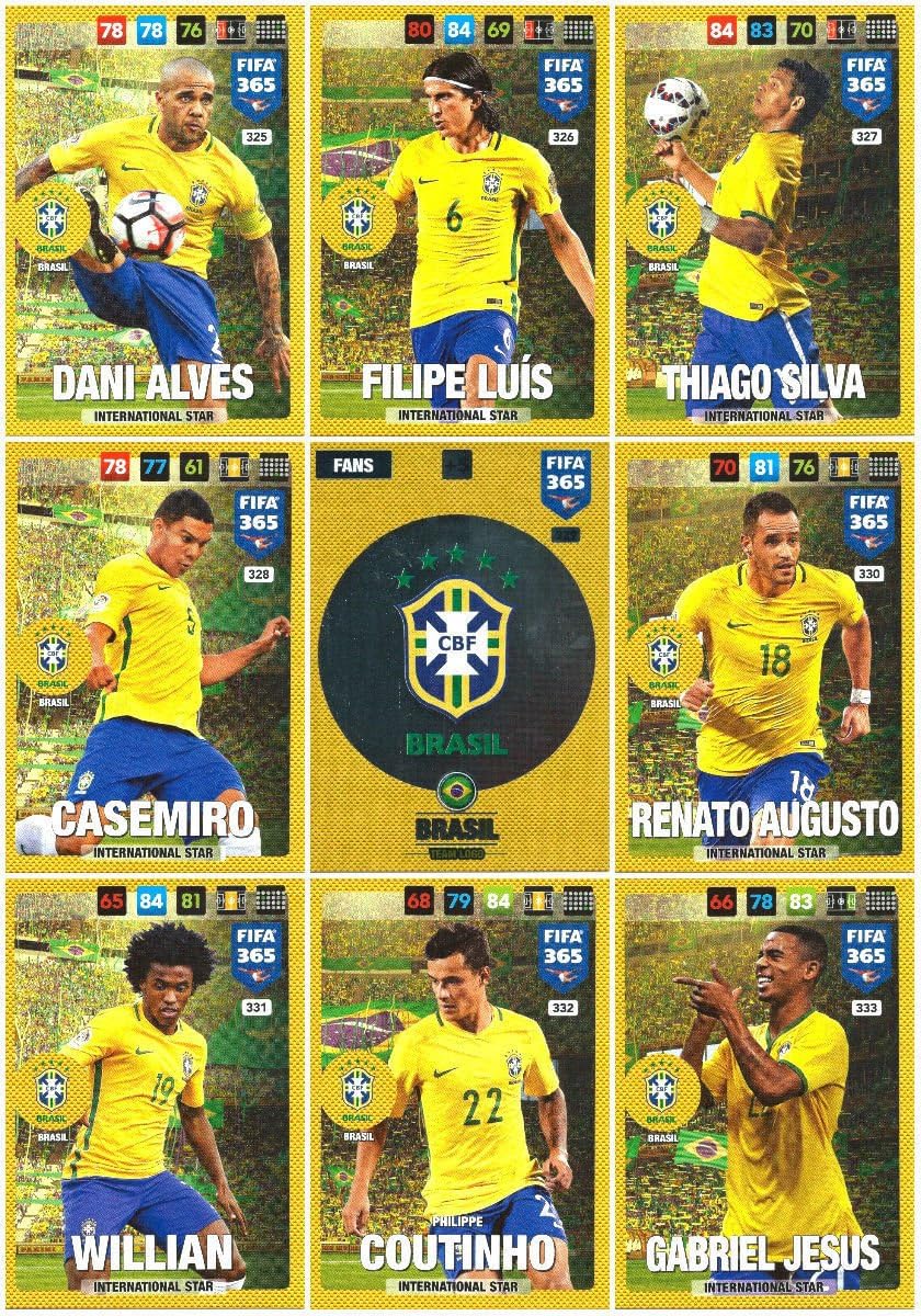 Panini FIFA 365 Adrenalyn XL 2017 Brasil (Brazil) Logo Badge and Team Mates Trading Cards