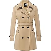 GGleaf Women's Double Breasted Pea Coat Slim Winter Mid-Long Trench Coat with Long Belt
