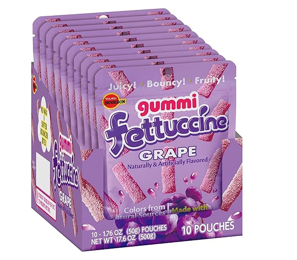 BOURBON FETTUCCINE GUMMI GRAPE (10-PACK), 10 X 1.76 OZ.
