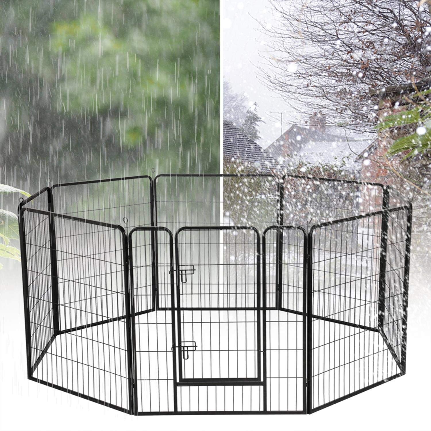 YAHEETECH 24/32/40-Inch 8/16/32 Panel Heavy Duty Pet Playpen Dog Exercise Pen Cat Fence with Door Puppy Rabbits Portable Play Pen,Outdoor/Indoor,Black