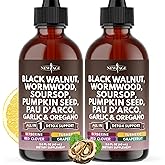 Black Walnut Wormwood Cleanse Drops - Liquid Soursop, Garlic, Pumpkin Seed, PAU D'Arco, Oil of Oregano, Turmeric, Berberine, Neem Extract, Hull Bark, Tincture - - 4oz