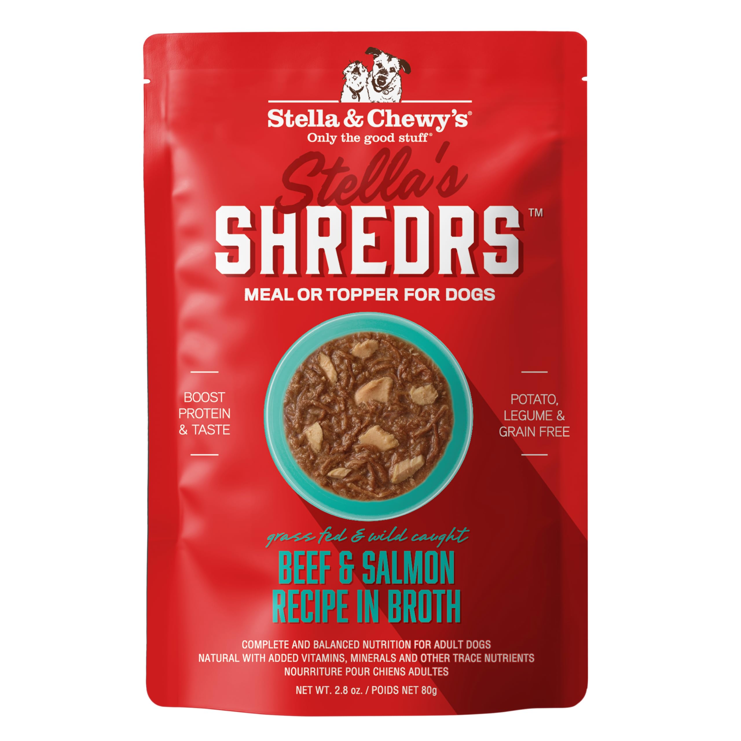 Stella & Chewy's Grass Fed Beef & Wild Caught Salmon Shredrs - Premium Dog Food Pouches - Perfect for Picky Eaters- 12 Pack, 2.8oz Each Image