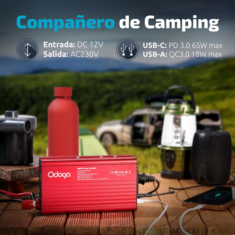 Isqueiro de carro 12V 230V para ficha de 500W – Transformador USB-C