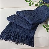 BATTILO HOME Navy Throw Blankets for Couch, Navy Blue Lightweight Decorative Blankets and Throws, Boho Warm Knit Blanket for Men and Women, 50"x60"