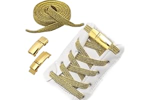 Hualibao Flat Elastic No Tie Shoe Laces for Sneakers Stretch Tieless Shoelaces Flat Shoes Strings, Shining-kgold, One Size