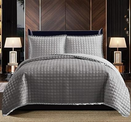 100 Cotton Filling Quilted Bedspread Throw King Size Warm Thick Blanket Embossed Pattern Reversible Quilt Bed Set For Bedroom Decor Osca Grey Amazon Co Uk Kitchen Home