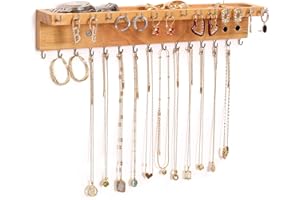 NIUBEST Necklace Holder Organizer Wall Mount,Jewelry Holder Organizer with 30 Hooks,Oak Jewelry Organizer and Storage for Necklaces,Bracelets and Rings (Wood Color)