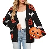Halloween Sweaters for Women Pumpkin Cardigan Knit Outerwear | Sweater Open Front Long Sleeve,Fall Cardigan Cute Spooky Season Outfits, Oversized, Fade resistant graphic, Soft chunky