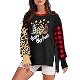 TALLWH Christmas Sweatshirts for Women Merry Christmas Graphic Pullover Crewneck Oversized Slouchy Women Tops