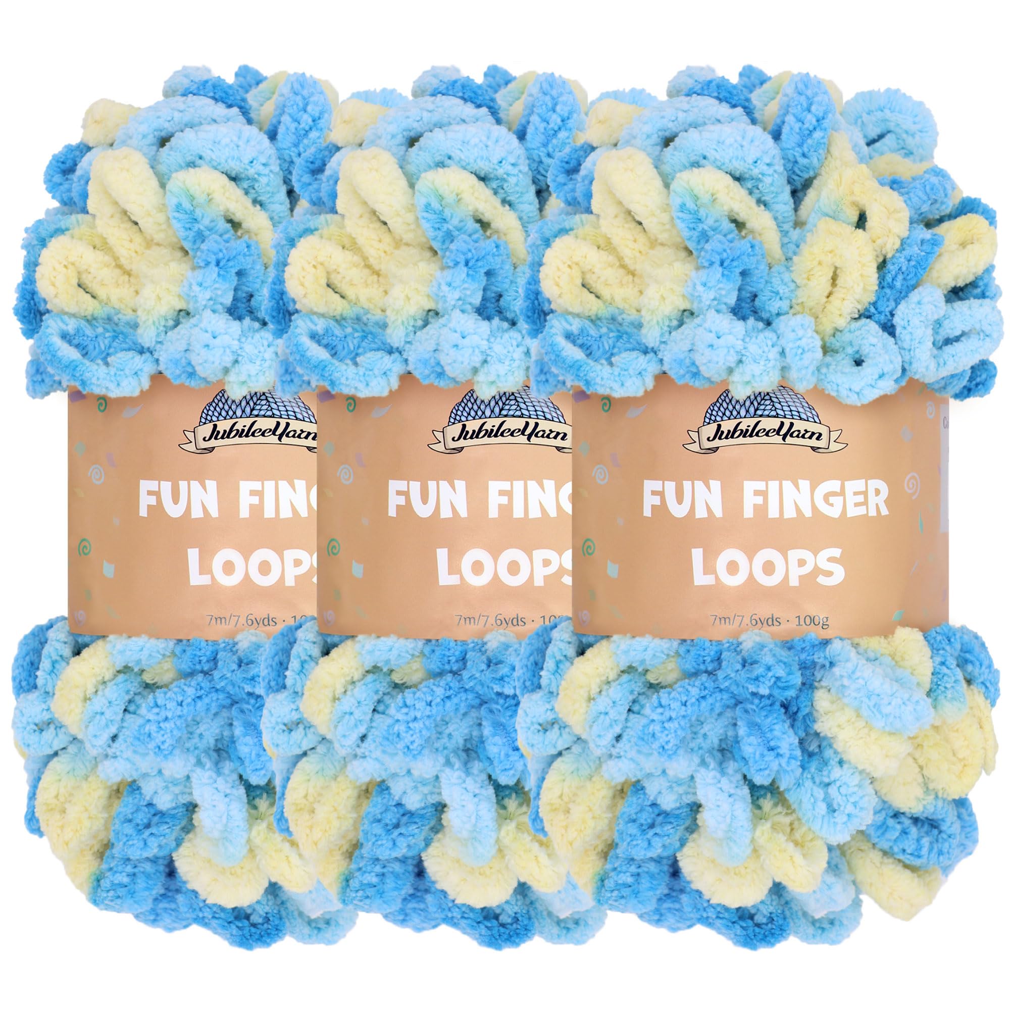 JubileeYarn Fun Finger Loops Yarn - Polyester Jumbo Weight Loop Yarn - 100g/Skein - Tyche - 3 Skeins