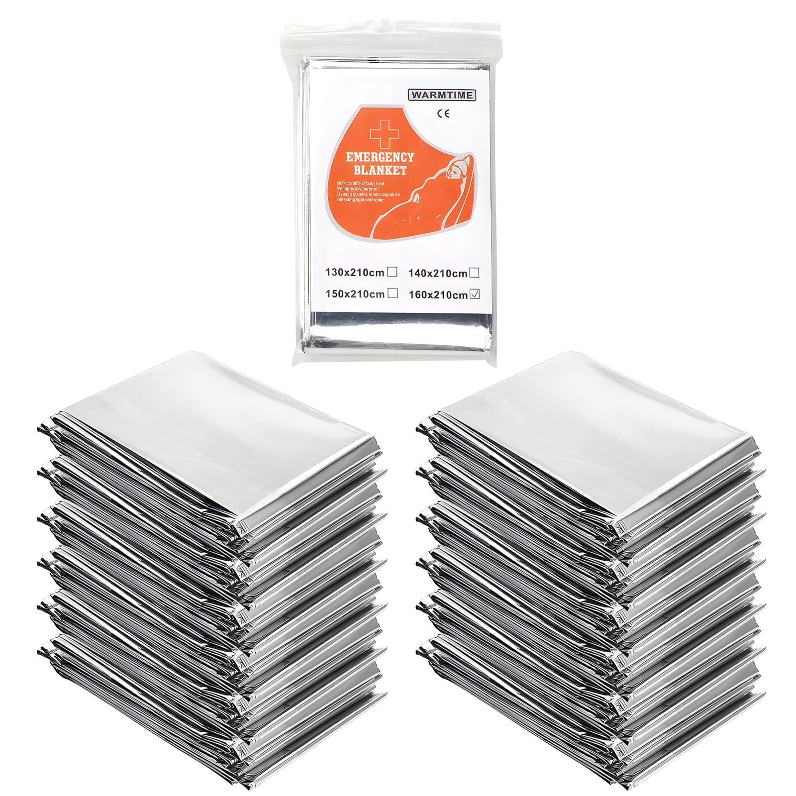 AUSYIWI Pack of 12 - Silver - 210 x 160 cm Rescue Blanket, Rescue Film, Emergency Blanket, Tear-Resistant, Waterproof, Aluminium Thermal Blanket First Aid Box for Car/First Aid/Camping