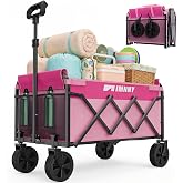 Aimnny Pink Small Collapsible Wagon Cart, Lightweight Folding Utility Cart with Wheels, 220lbs Capacity Portable Grocery Cart for Sporting Events, Garden, Shopping (Pink)