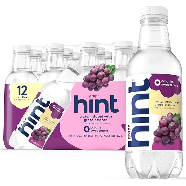 HINT GRAPE WATER, INFUSED WITH GRAPE FLAVOR, ZERO CALORIES & SWEETENERS, 16 FL OZ 12 PACK