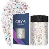 Ceya White Snowflake Chunky Glitter,Iridescent Winter Glitter 4.9oz/140g | Mixed Size Hexagon Nail Sequins for Epoxy Resin,Craft,Snowglobe Tumbler,Mask,Hair,Slime,Painting,Festival Decor,Ornament