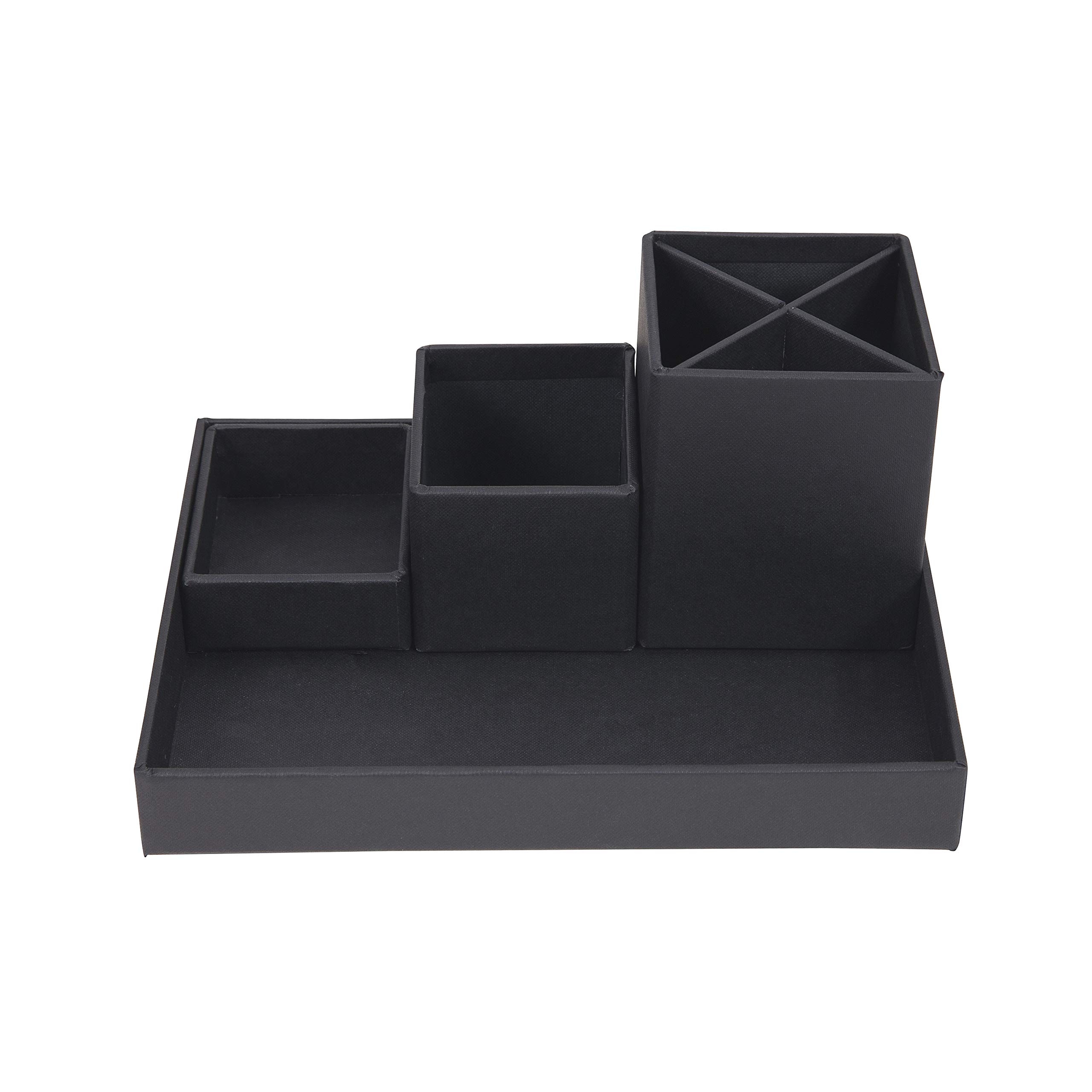 Bigso Box of Sweden Desk Storage Organiser for Stationery - Pen Holder with 4 Compartments for Various Office Items - Fibreboard and Paper Stationery Storage - Dark Grey