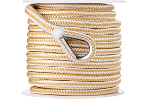 Rainier Supply Co. Boat Dock Lines & Rope- Premium Double Braided Nylon Boat Anchor Rope 200ft x 1/2"| 300 ft x 1/2" - Anchor Line, Marine Rope & Snap Hook, Boat Rope with 316SS Thimble- Gold