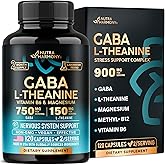 GABA L-Theanine 900 mg - Made in USA - Magnesium | Vitamin B6 - Calm, Sleep, Relaxation & Mood Support - 750 mg Gamma AminoButyric Acid, 150 mg L-Theanine - Non-Habit Forming, Vegan - 120 Capsules